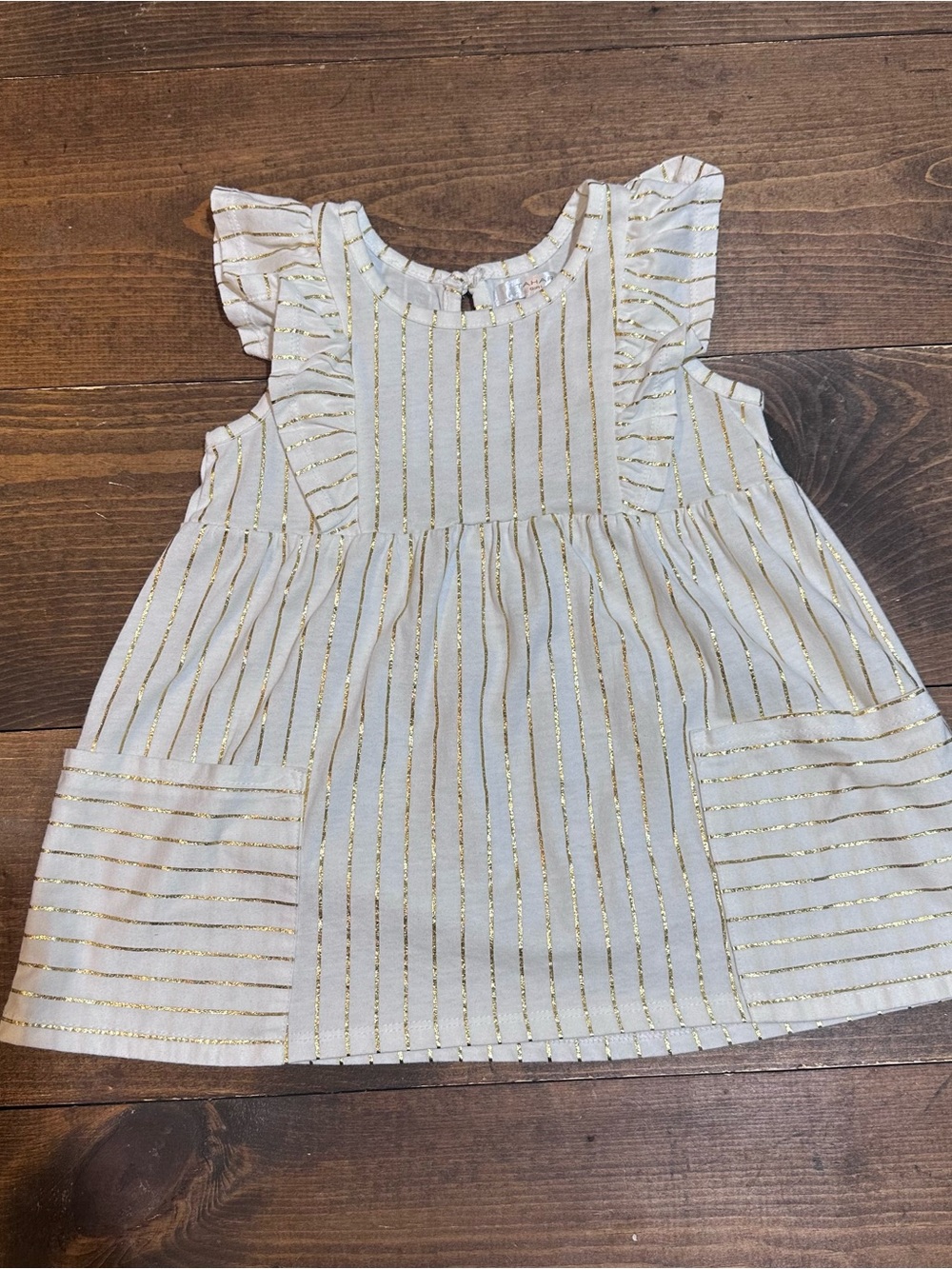 Tahari White Cream Blouse with Gold Stripes